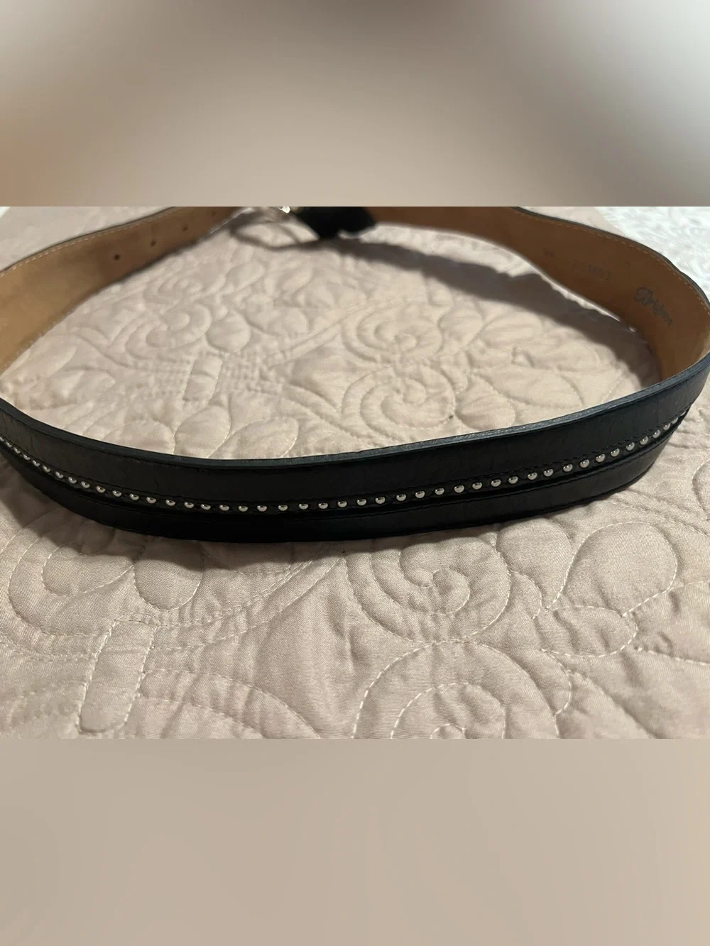 BRIGHTON MENS Black Leather Western style Belt Decorative Silver-Tone sz 34